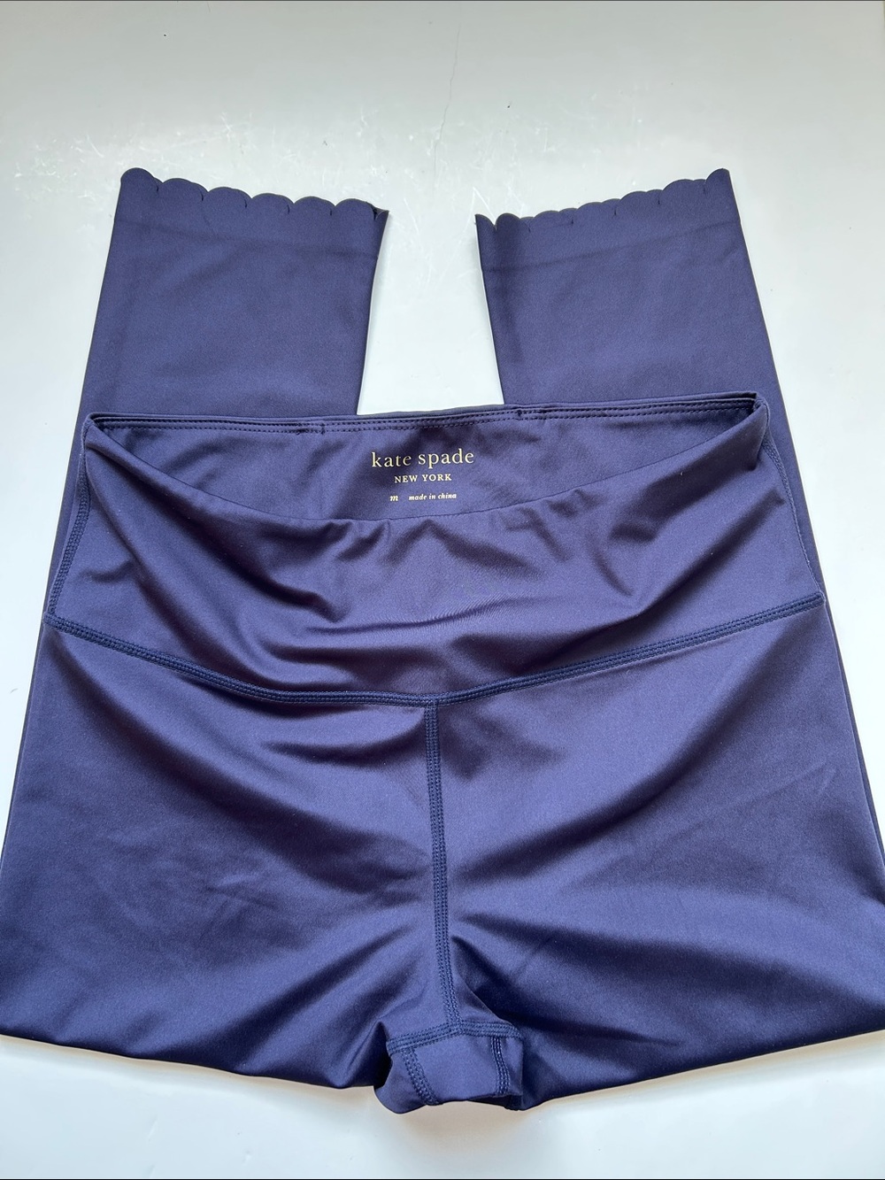 kate spade Navy Scalloped-Hem Crop Leggings M
